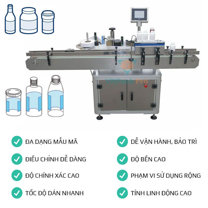 đặc điểm máy dán nhãn chai tròn