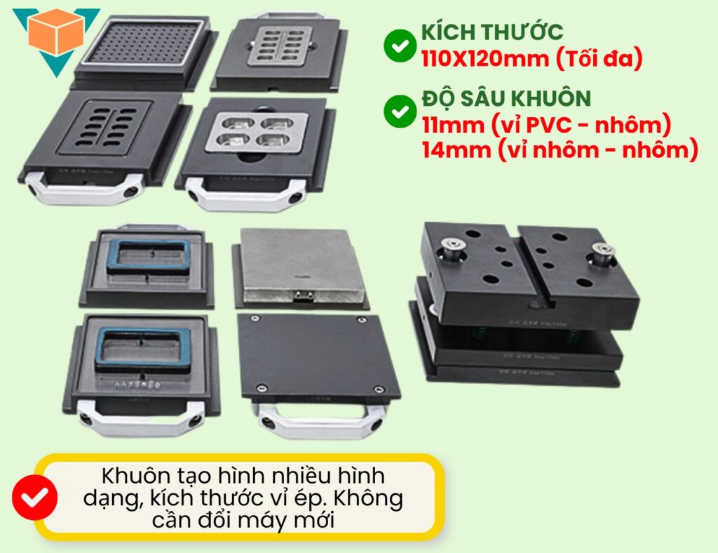 Máy ép vỉ thuốc LDPP-140H có nhiều khuôn tạo hình, phù hợp với từng kích thước vỉ, không cần sử dụng máy mới