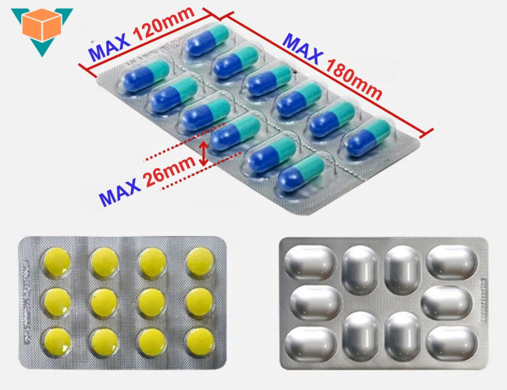 Kích thước tối đa khi tạo hình vỉ thuốc của máy ép vỉ thuốc DPP-180Pro