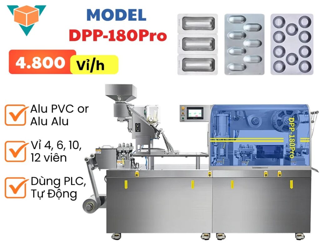 Máy ép vỉ thuốc DPP-180Pro làm việc với năng suất 4.800 vỉ mỗi giờ