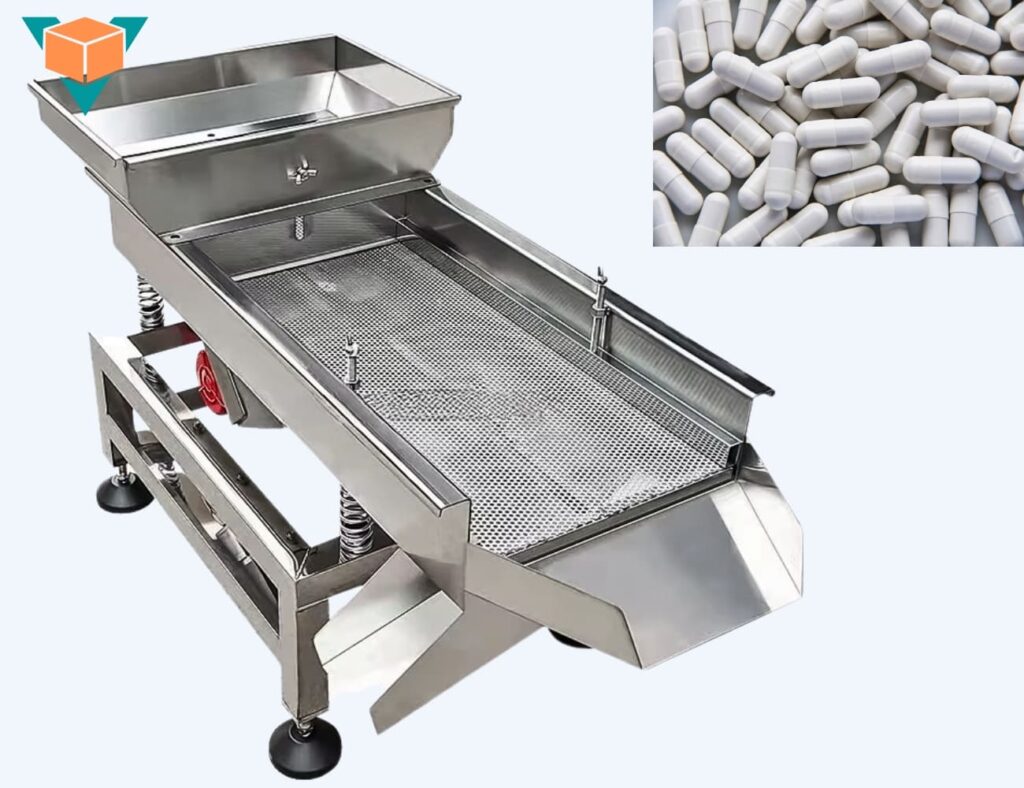 Máy sàng rung chữ nhật phân loại, tách bột, bụi bẩn khỏi viên nang