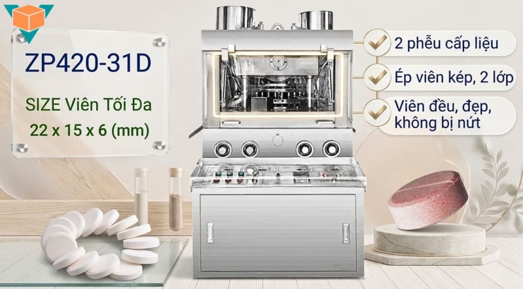 Máy dập viên nén ép viên kép, viên hai lớp vỏ với 31 bộ chày khuôn
