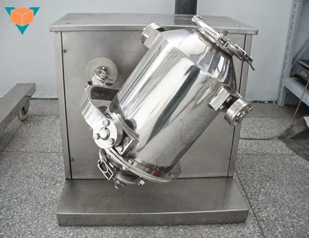 Máy trộn bột 3D với bồn trộn thiết kế dạng cong tròn chất liệu Inox