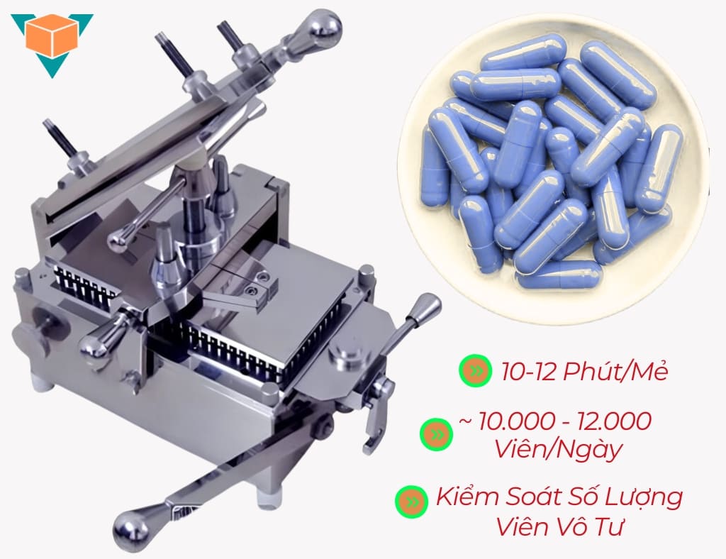 Máy đóng viên nang thủ công 300 viên kiểm soát số lượng viên dễ dàng thao tác tay từ 10-12 phút mỗi mẻ