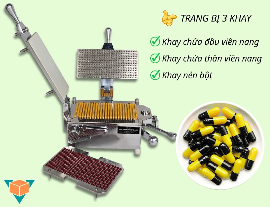 Máy đóng viên nang thủ công trang bị 3 khay chứa viên
