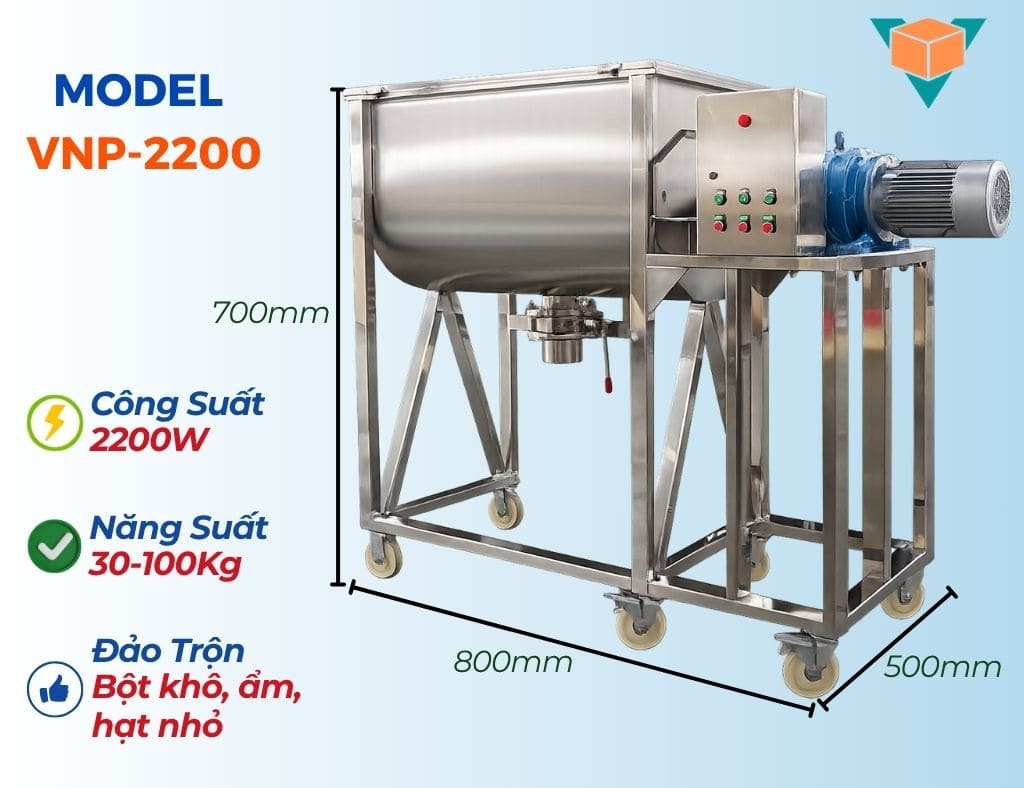 Máy trộn bột nằm ngang năng suất trộn 30-100 Kg