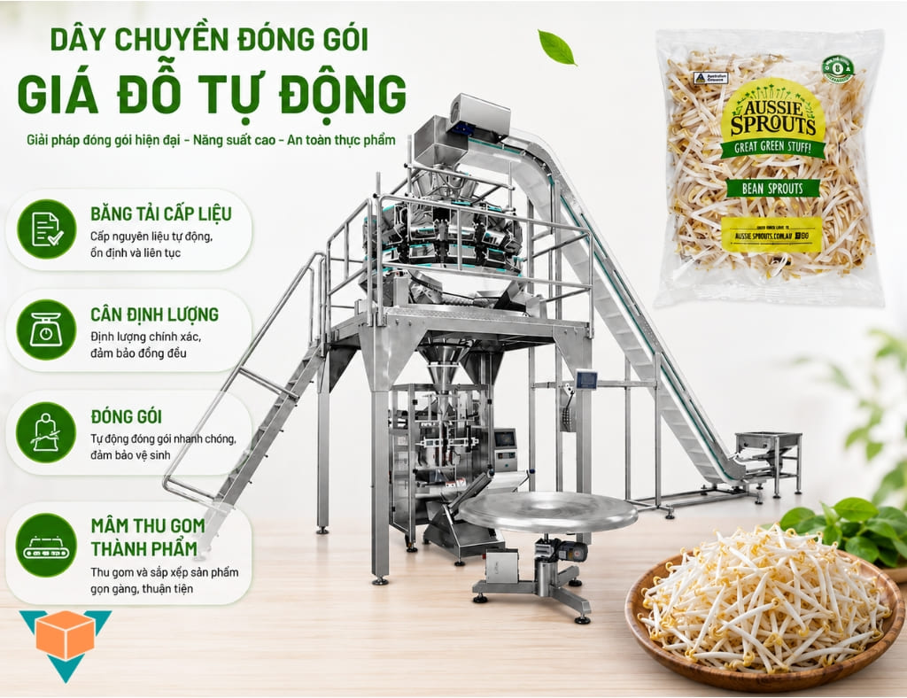 Máy đóng gói giá đỗ tự động full Inox 304 đảm bảo an toàn thực phẩm
